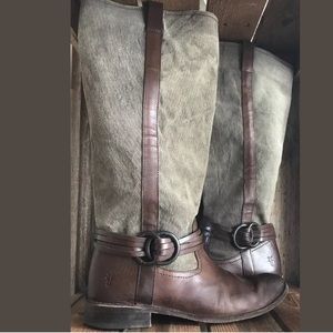 Frye Shirley Multi Harness Tall Canvas Boot Size 9